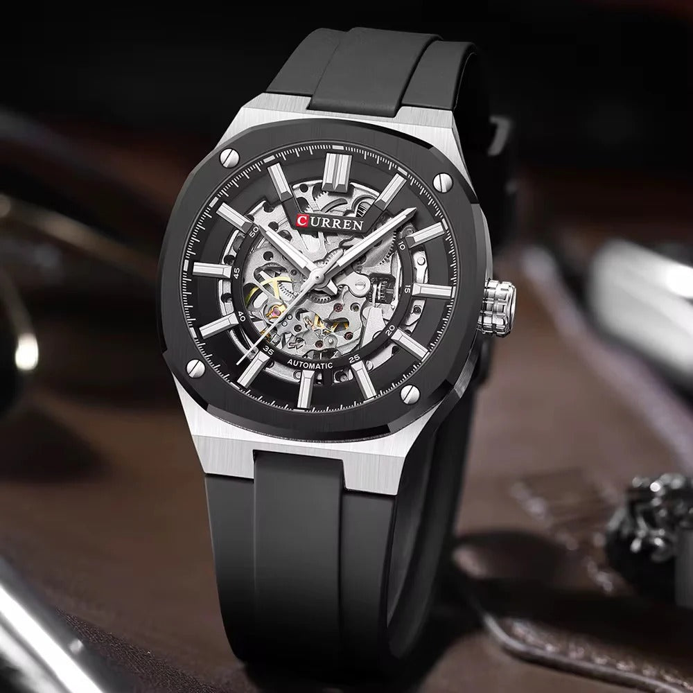 CURREN 8485 Mechanical Movement,Automatic,Self-Wind Men's Rubber Straps Watch
