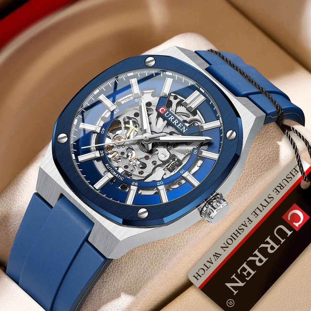 CURREN 8485 Mechanical Movement,Automatic,Self-Wind Men's Rubber Straps Watch